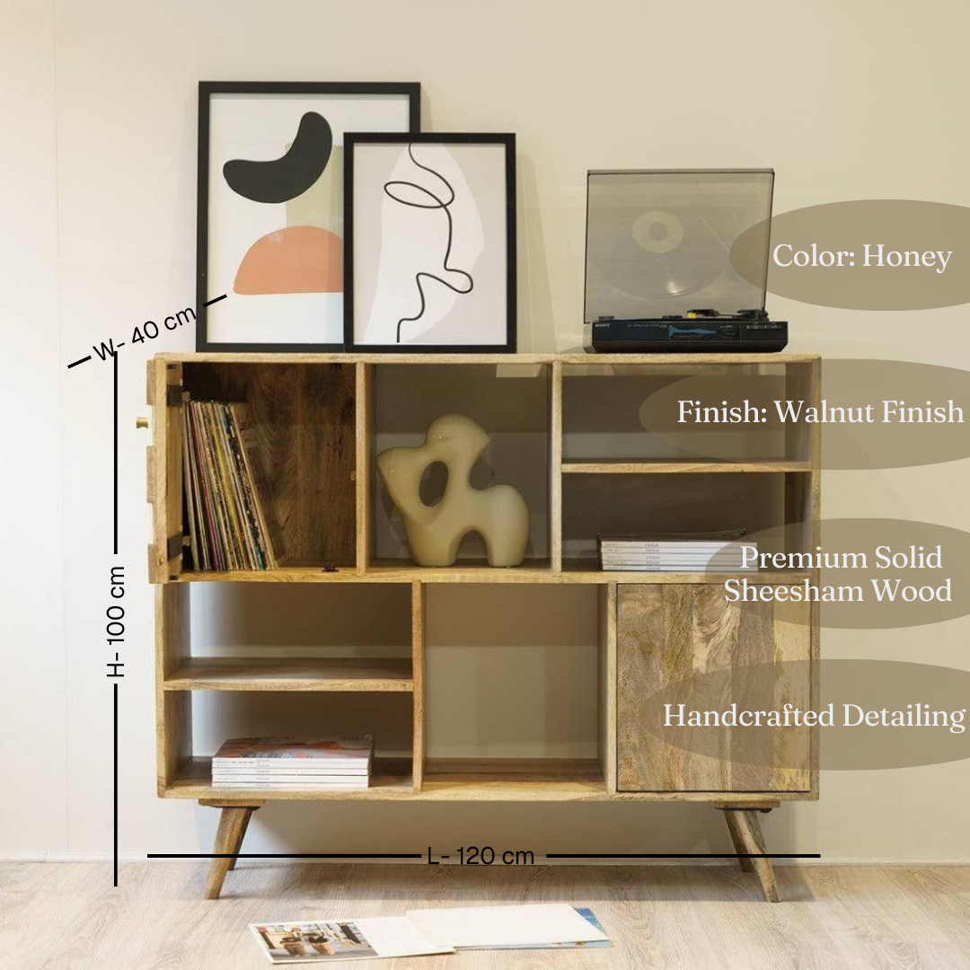 Darwin Sheesham Wood Sideboard | Honey Walnut Finish Wooden Storage Cabinet for Dining & Living Rooms