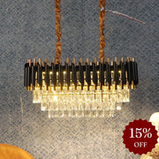 Torrica Modern Crystal Finish Chandelier | Black & Gold Ceiling Hanging Lamp For Home Decor