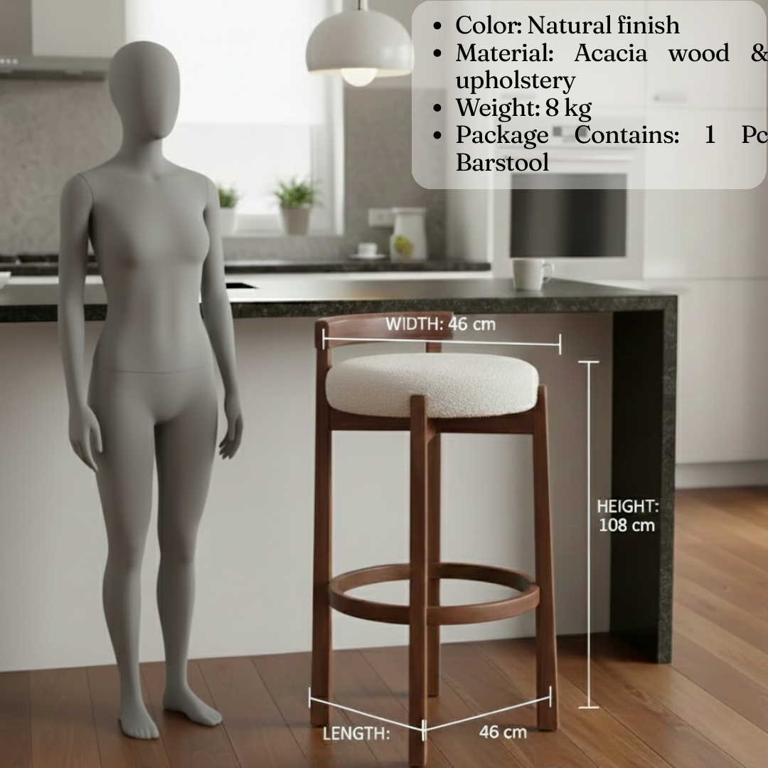 Cirica Barstool | Acacia Wood, Upholstery