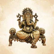 Lord Ganesha brass idol seated on singhasan for home temple and decor