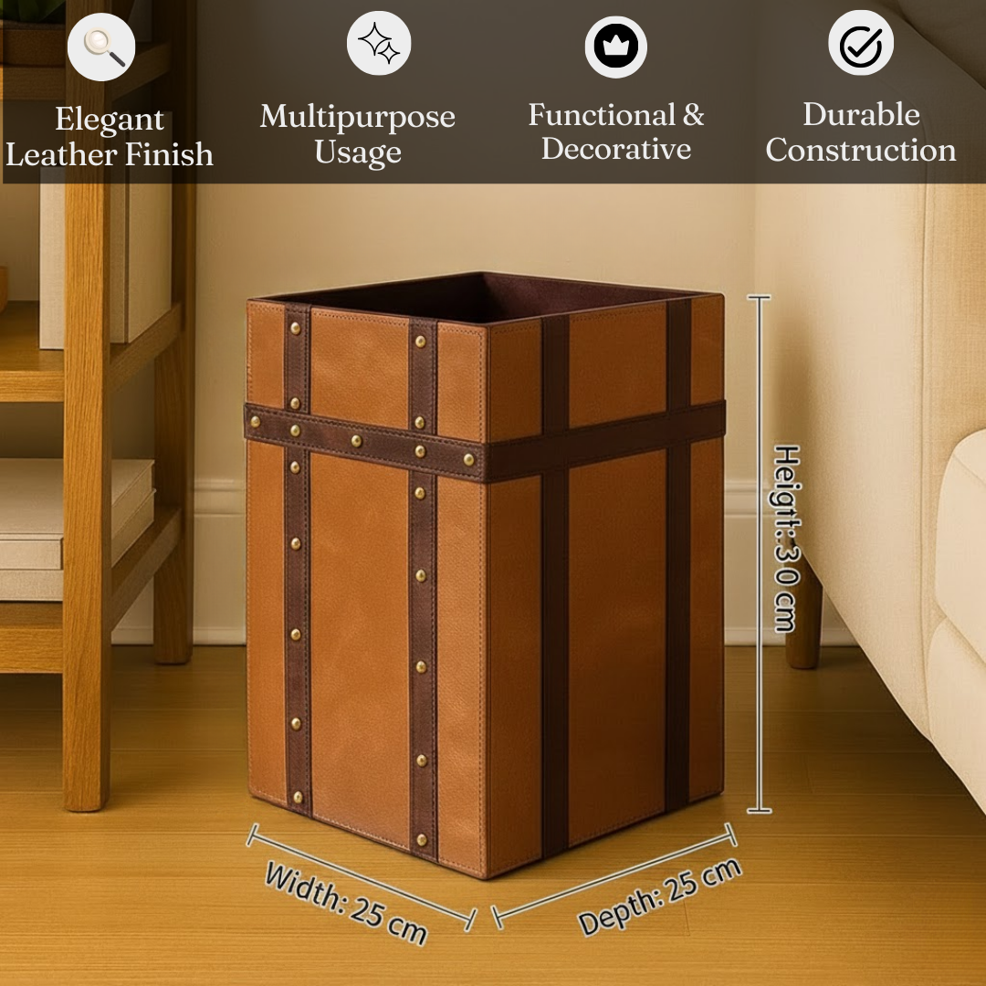Premium Leather Storage Bin | Luxury Home & Office Storage Organizer Box