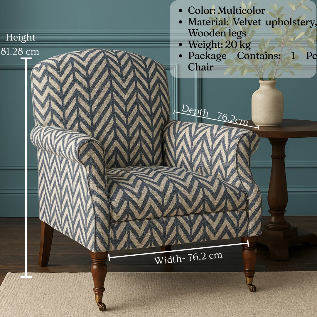 Velvet Arm Chair | Modern Tufted Club Chair with Wooden Legs for Living Room & Luxury Office Seating