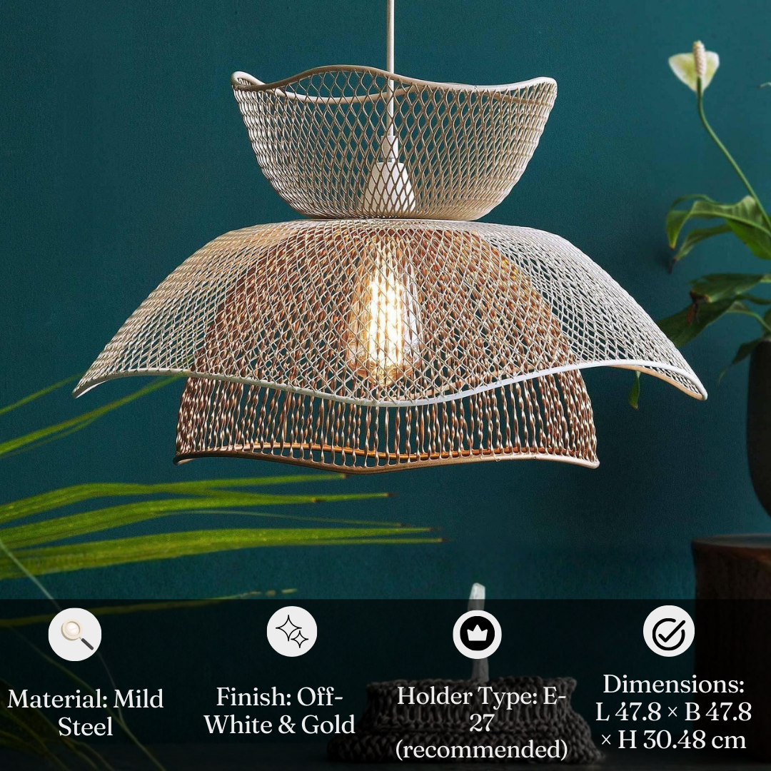 White & Golden Decorative Metallic Hanging Lamp Bloom  | Ceiling Light For Home Decor