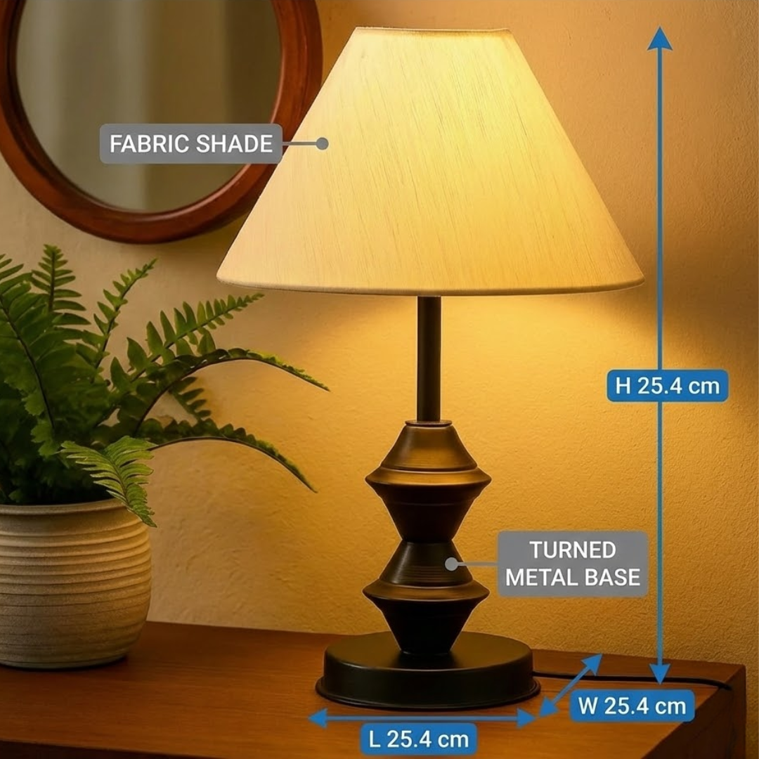 Palm Print Table Lamp for Living Room | Black Metal Base with Satin Shade Bedside Lamp