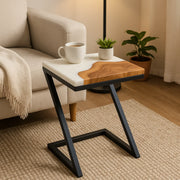 Teak Wood Epoxy End Table – White Resin Finish