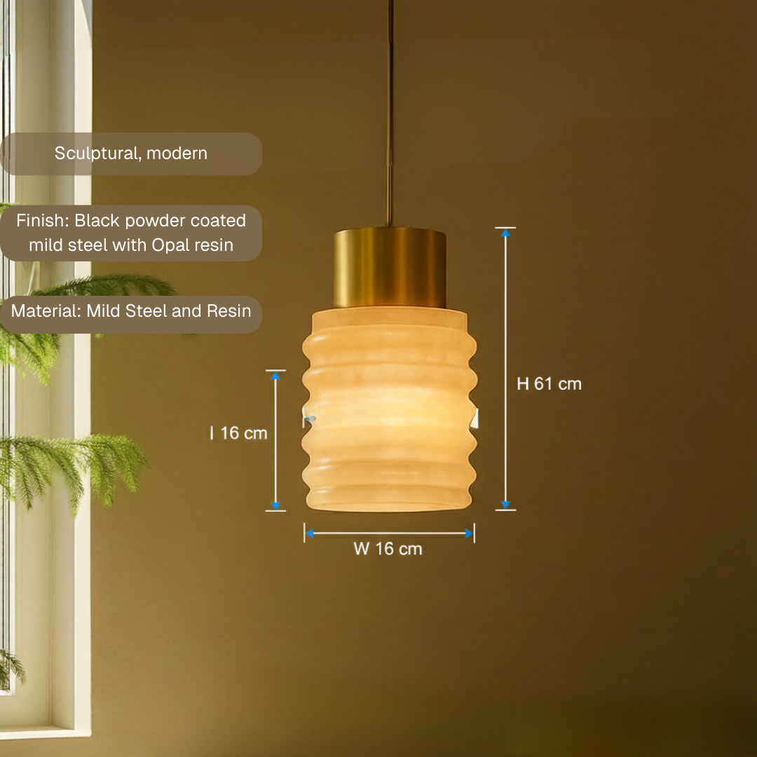 Tylis Hanging Lamp | Black Metal & Opal Resin Pendant Light Lamp for Dining Room & Living Area