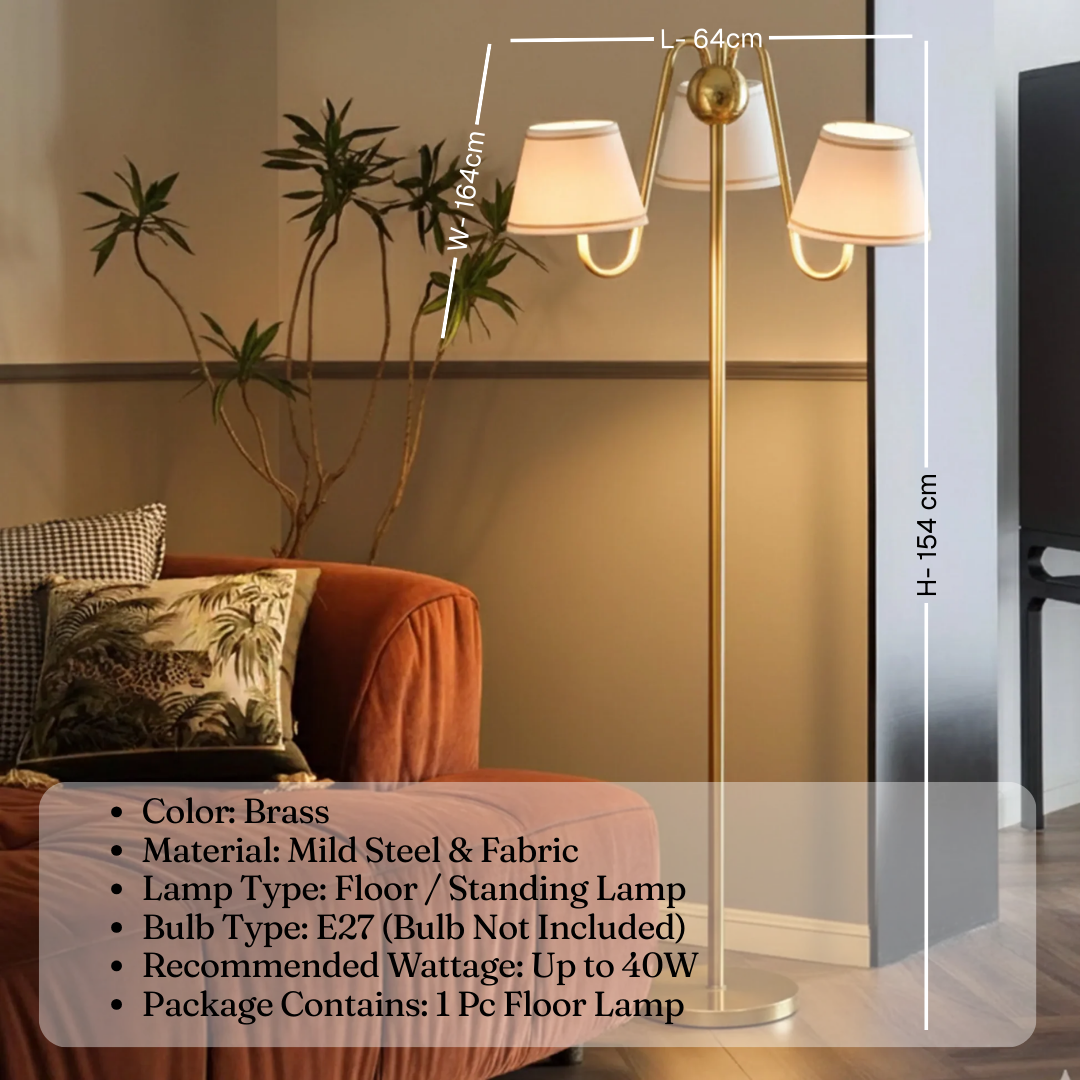 Alina Designer Floor Lamp for Living Room | Brass Finish Standing Lamp