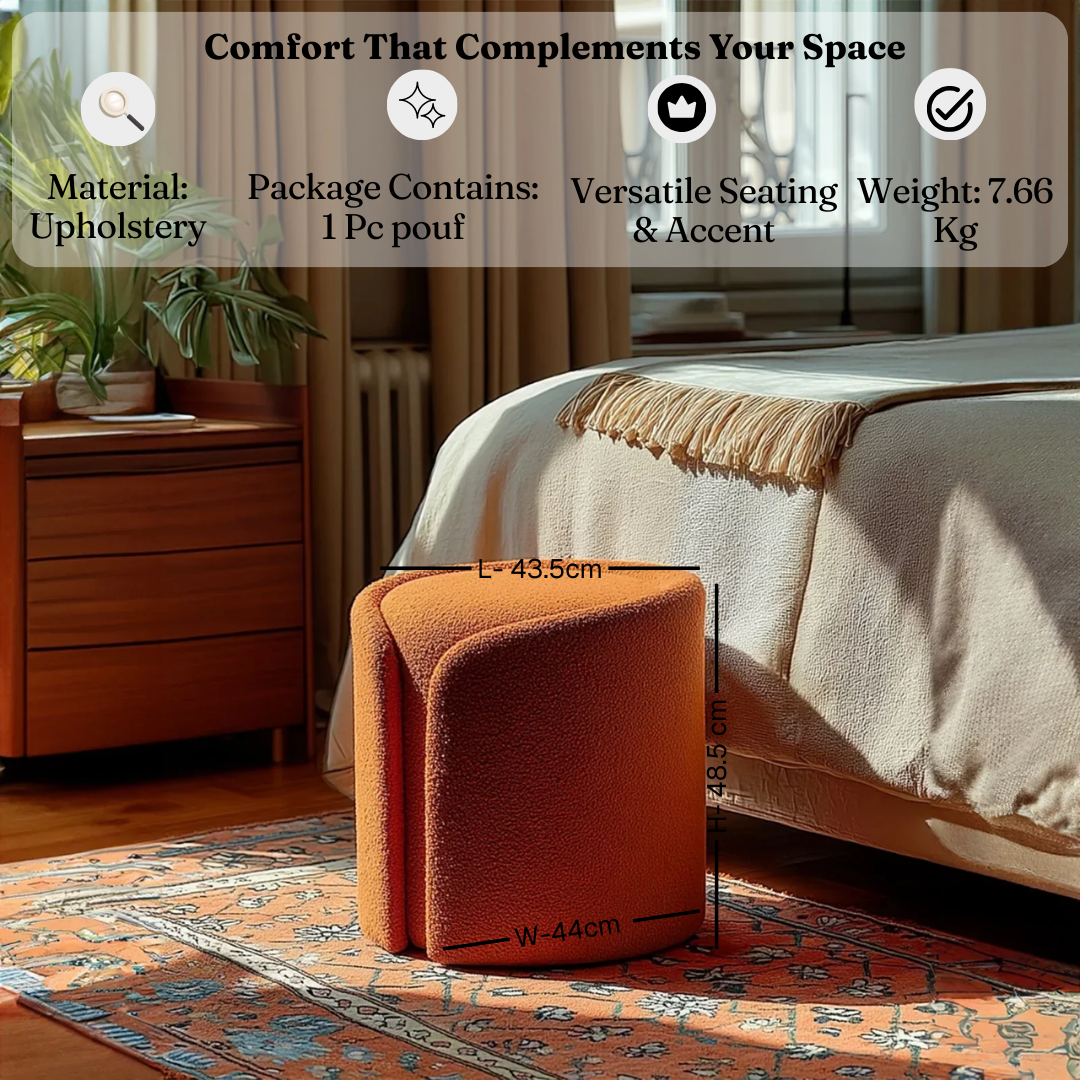 Serene Fabric Pouf | Upholstered Round Pouf for Living Room, Bedroom & Lounge Seating