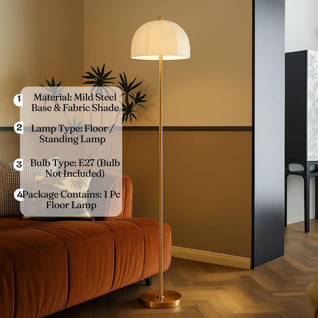 Ayra Floor Lamp | Brass Finish Minimalist Standing Lamp for Living Room & Bedroom