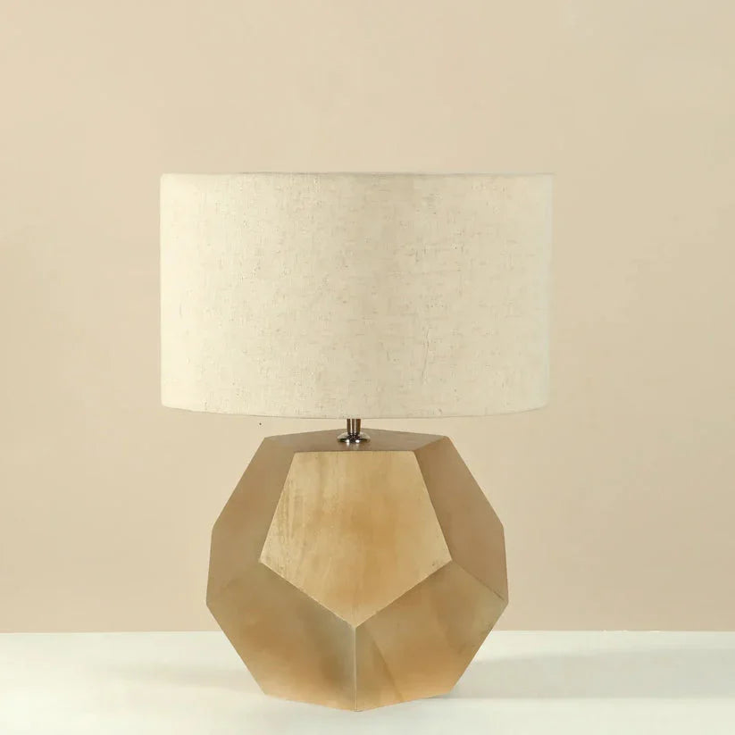 Hexmo Mango Wood Table Lamp | Geometric Wooden Lamp for Modern Living Room & Bedroom