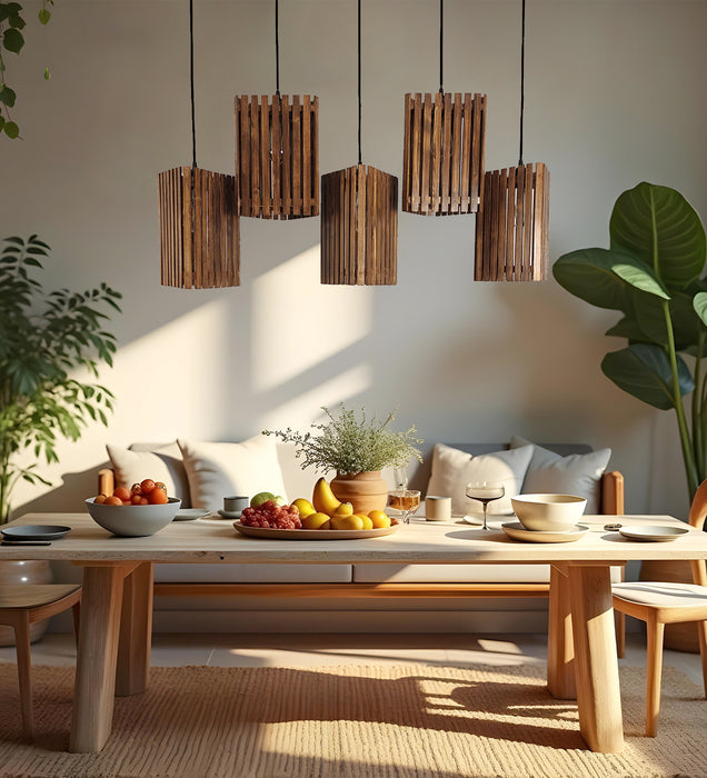 Trikona Brown Wooden 5 Series Hanging Lamp