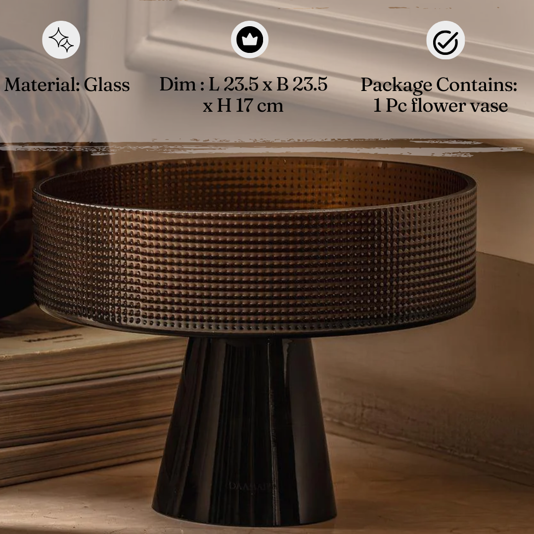 Ebony Stout Glass Flower Vase | Dark Brown Decorative Vase for Flowers | Decorative Flower Pot