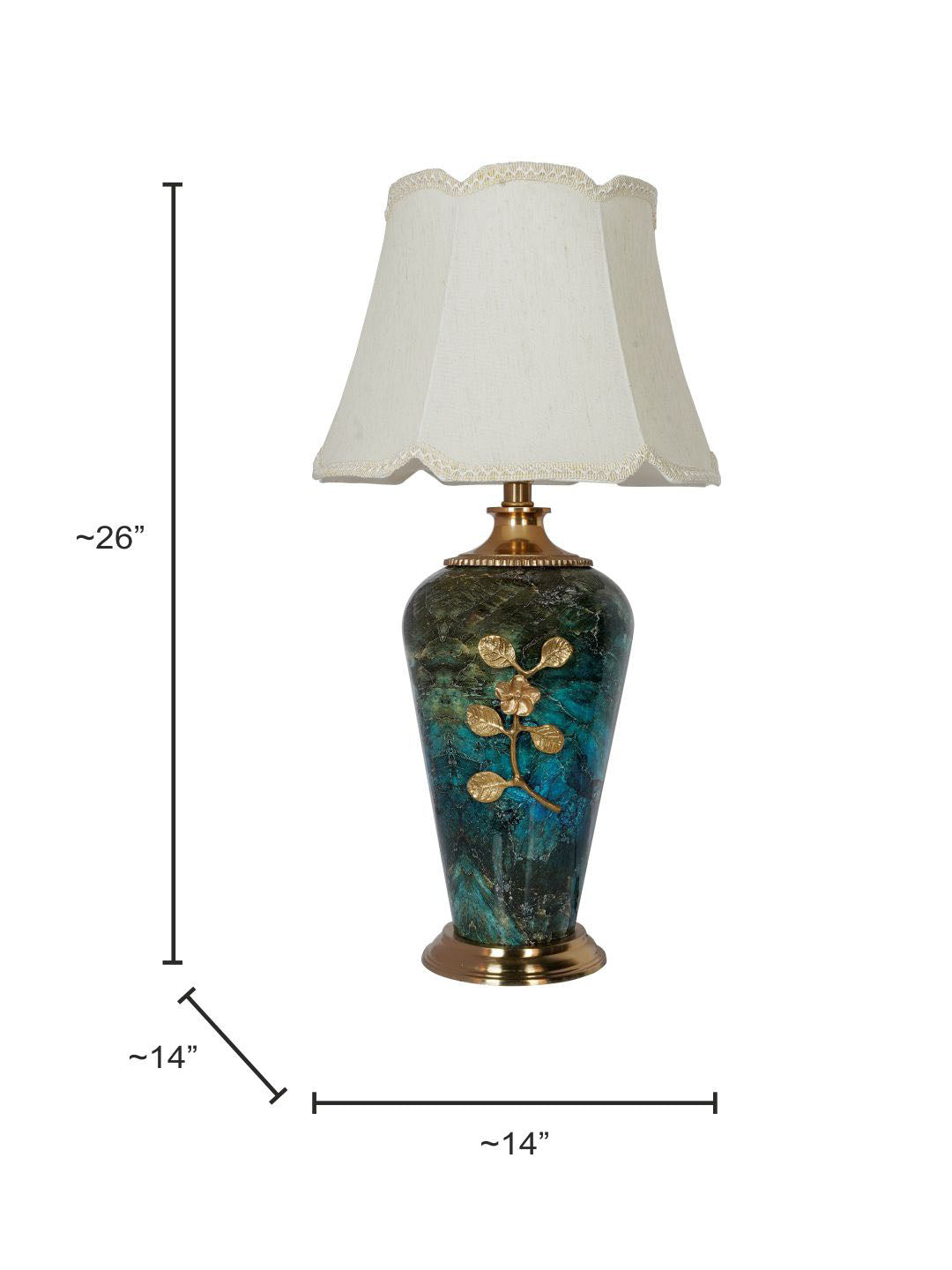 Green Marble Effect Table Lamp with Scalloped Shade