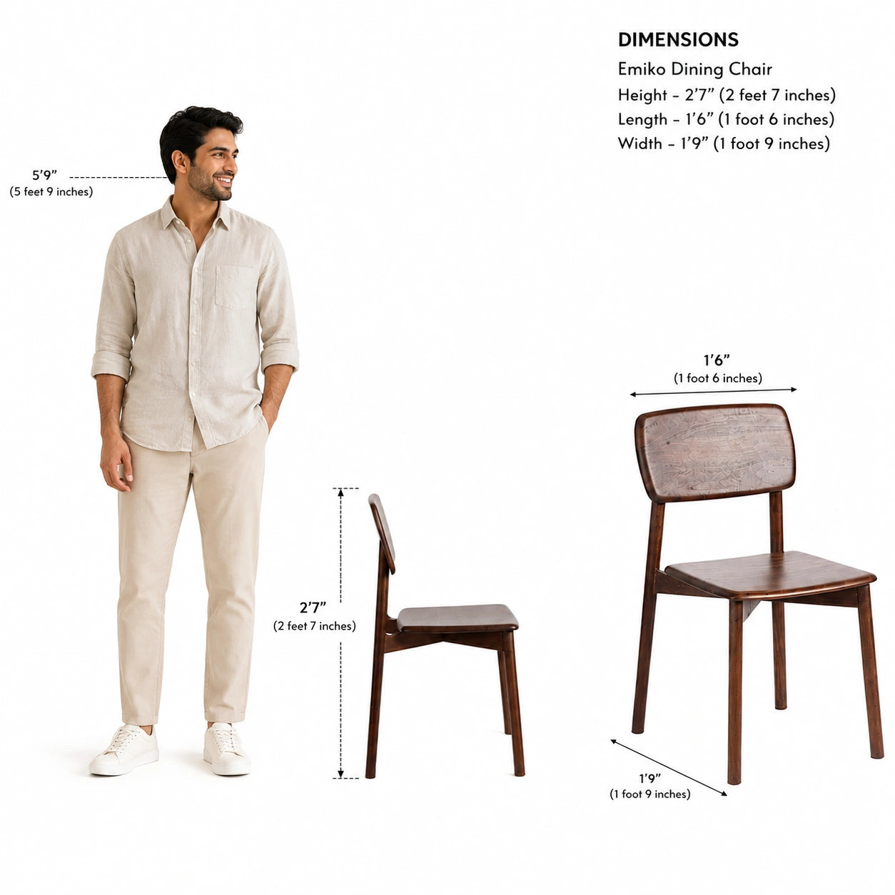Emiko Wooden Dining Chair | Simple Multipurpose Chair For Home Or Office