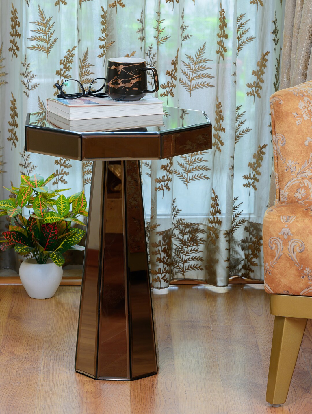 Mirror Octagonal Accent Table | Reflective Glass Side Table