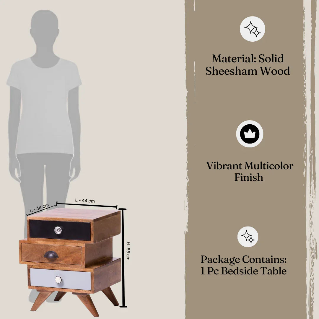 Wooden Bedside Table | Multicolor Storage Table For Living Room | Corner Table for Bedroom