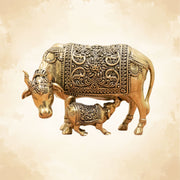 Divine Cow and Calf Brass Idol – Decor for Home Temple