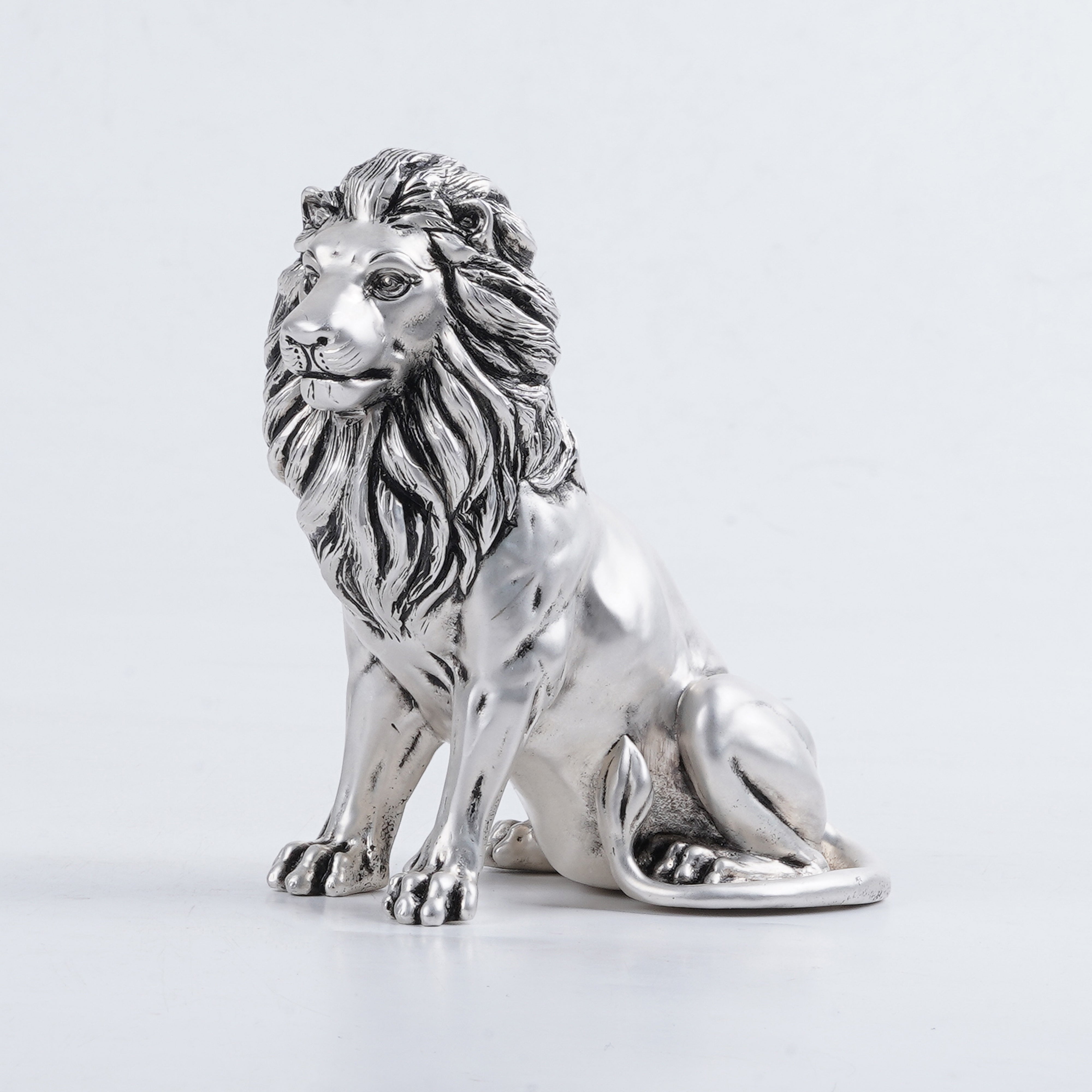 Silver Plated Brass Sitting Lion Paperweight
