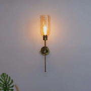 Modern Long Arm Antique Gold Wall Light with Translucent Glass Shade