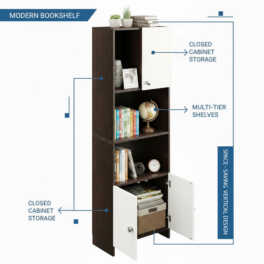 Bookshelf with Doors and Storage Cabinet - Stenza