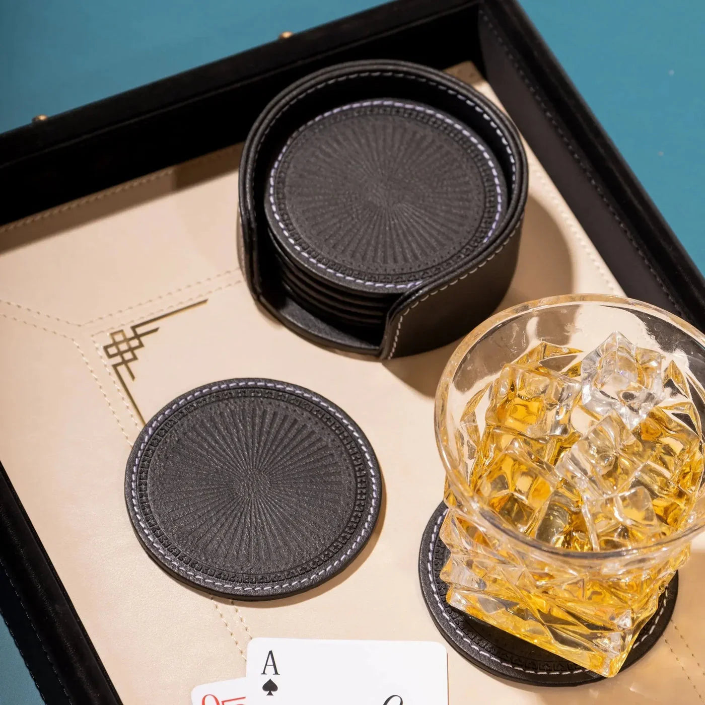 Sepia Homes | Aura Leather Coaster Set – Stylish Surface Protection