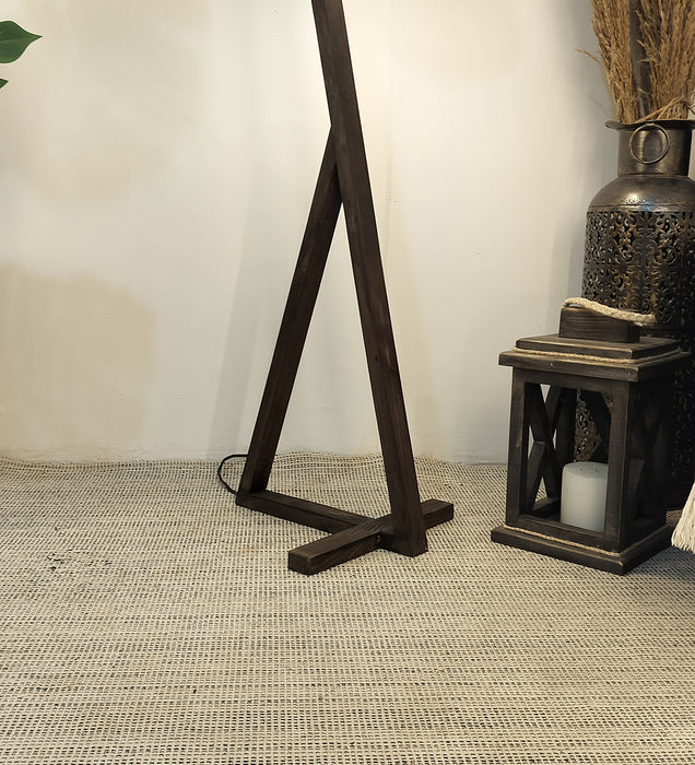 Zed Wooden Floor Lamp with Beige Fabric Lampshade