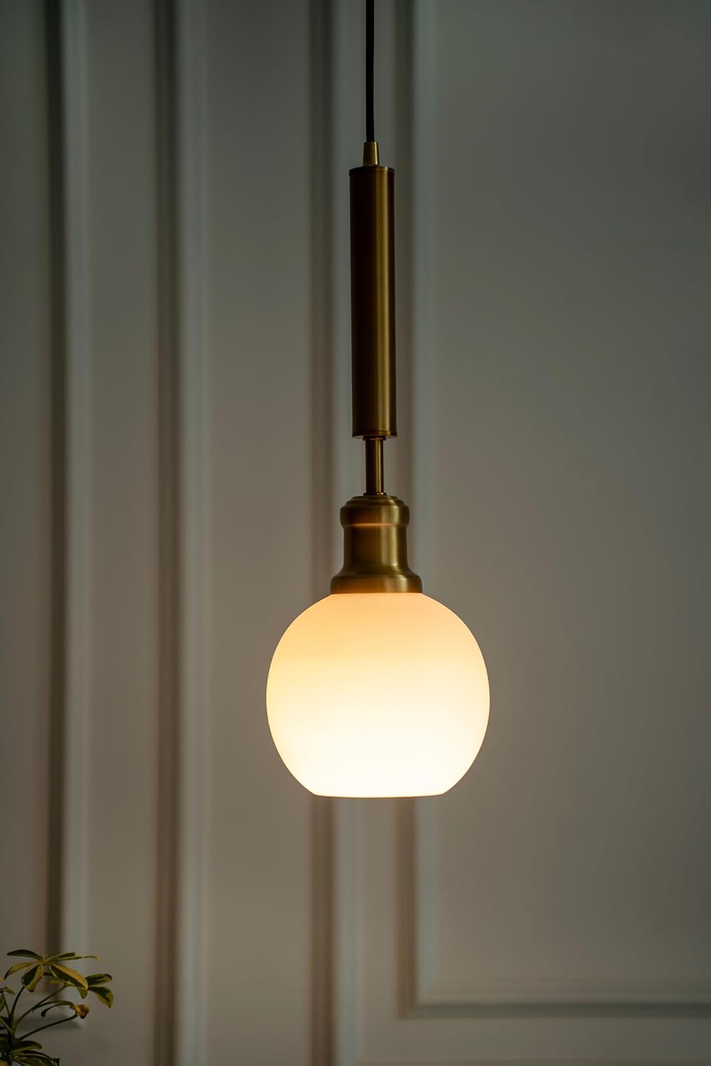 Globe Hanging Pendant Light Antique Brass Finish with Frosted Milky White Glass for Living Room, Bedroom and Home Decoration