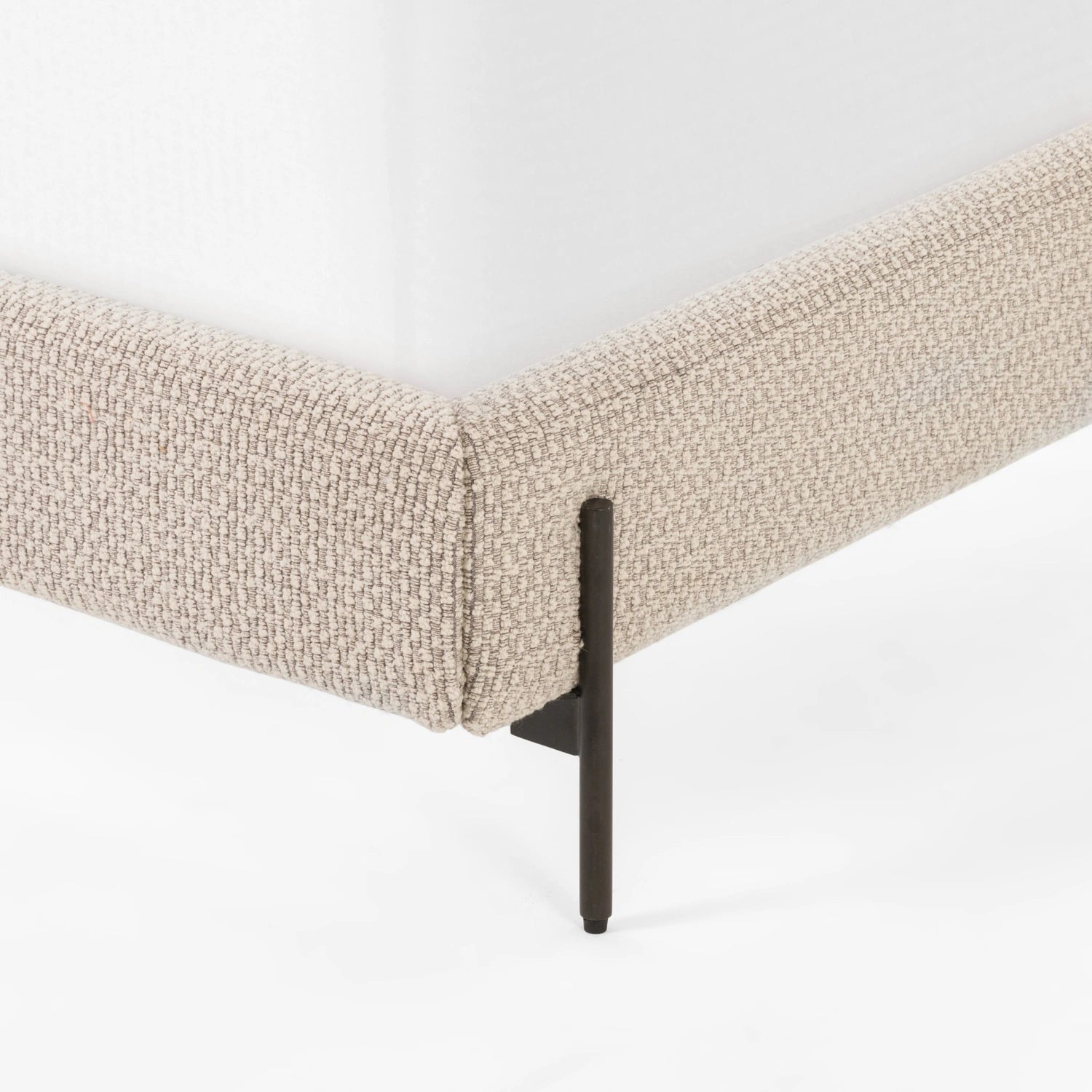 Dob Fabric Upholstery And Black Finished Metal Legs King Size Bed