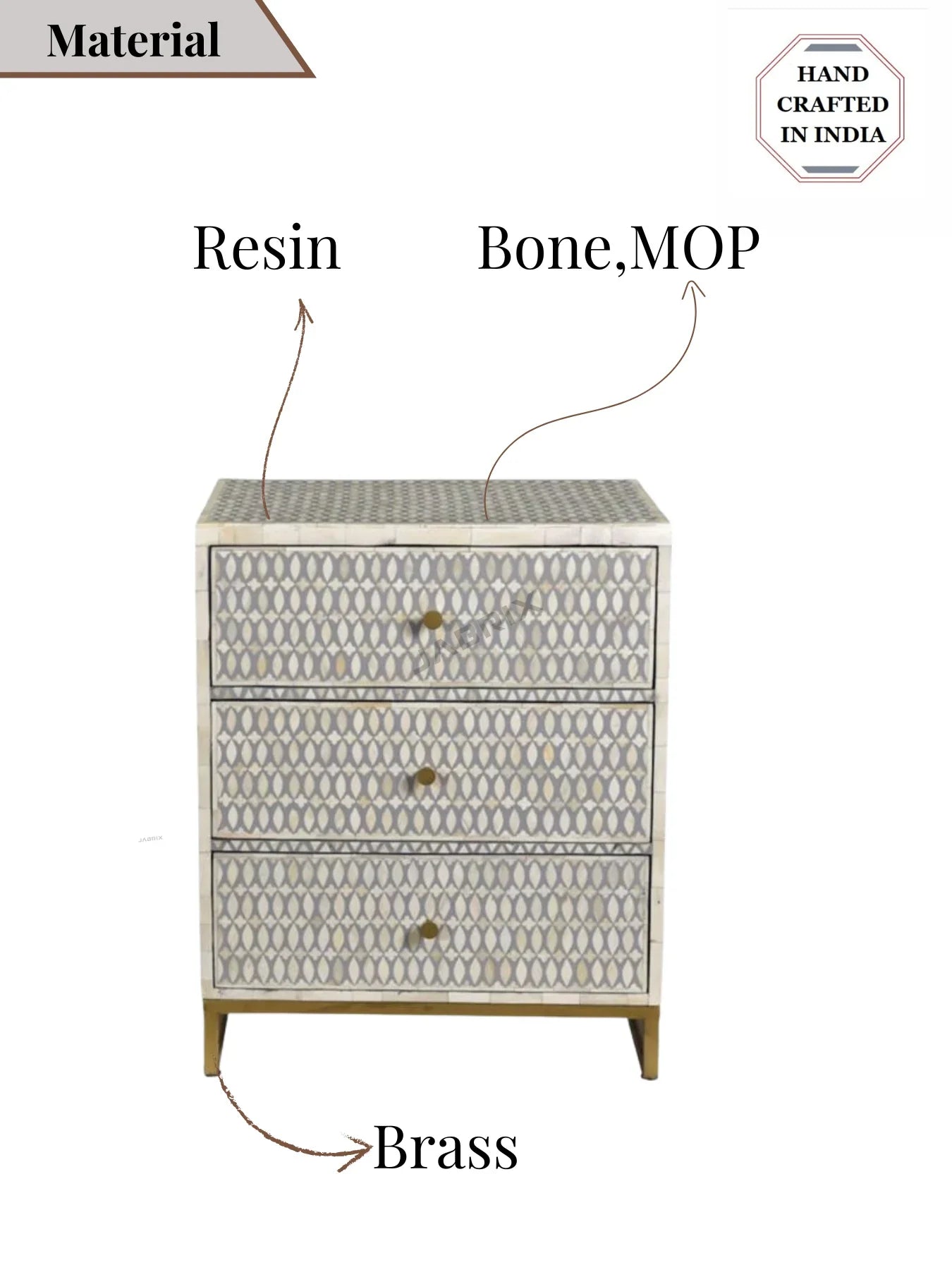 Inlay Bedside Table with Gold Legs -Targua