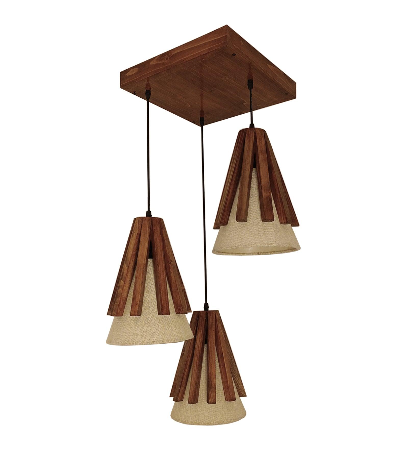Flue Brown Wooden Cluster Hanging Lamp