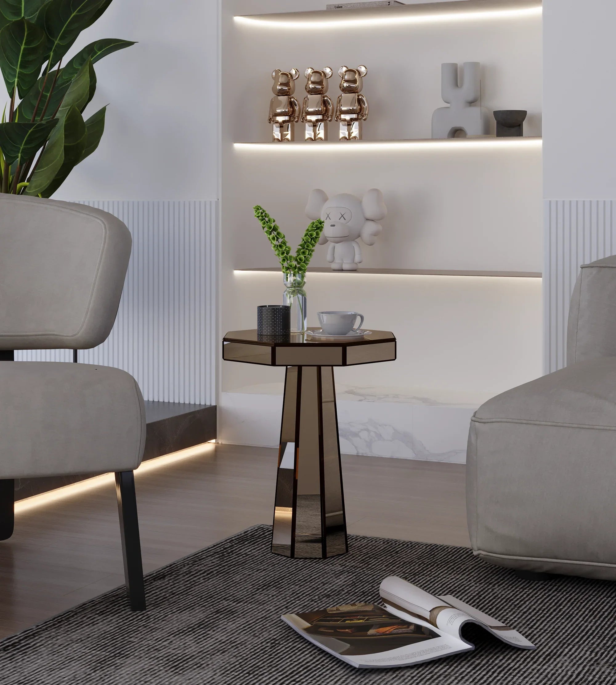 Mirror Octagonal Accent Table | Reflective Glass Side Table