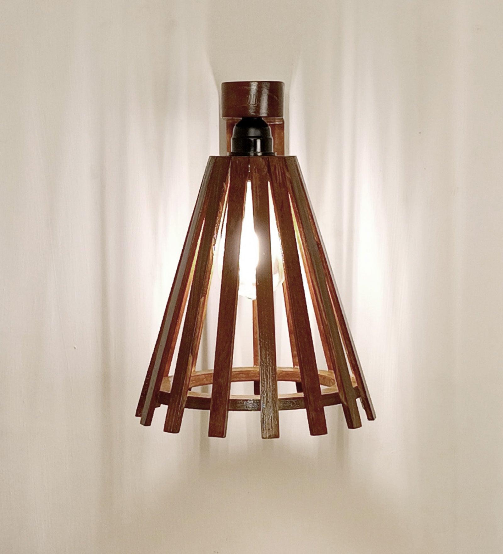 Funnel Brown Wooden Wall Light