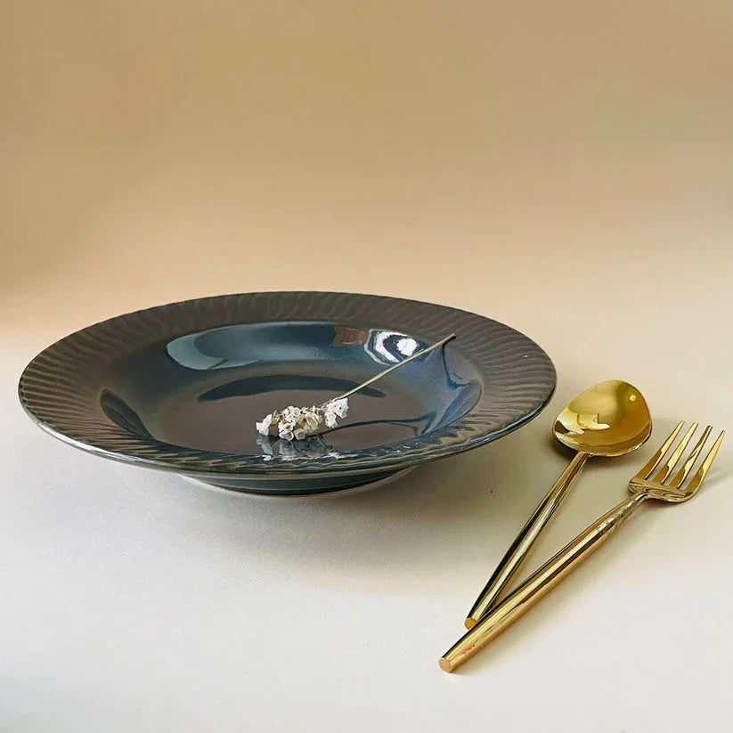 Deep Green Ceramic Pasta Plate | Elegant Dinnerware for Pasta, Salad | Snack Serving Plate