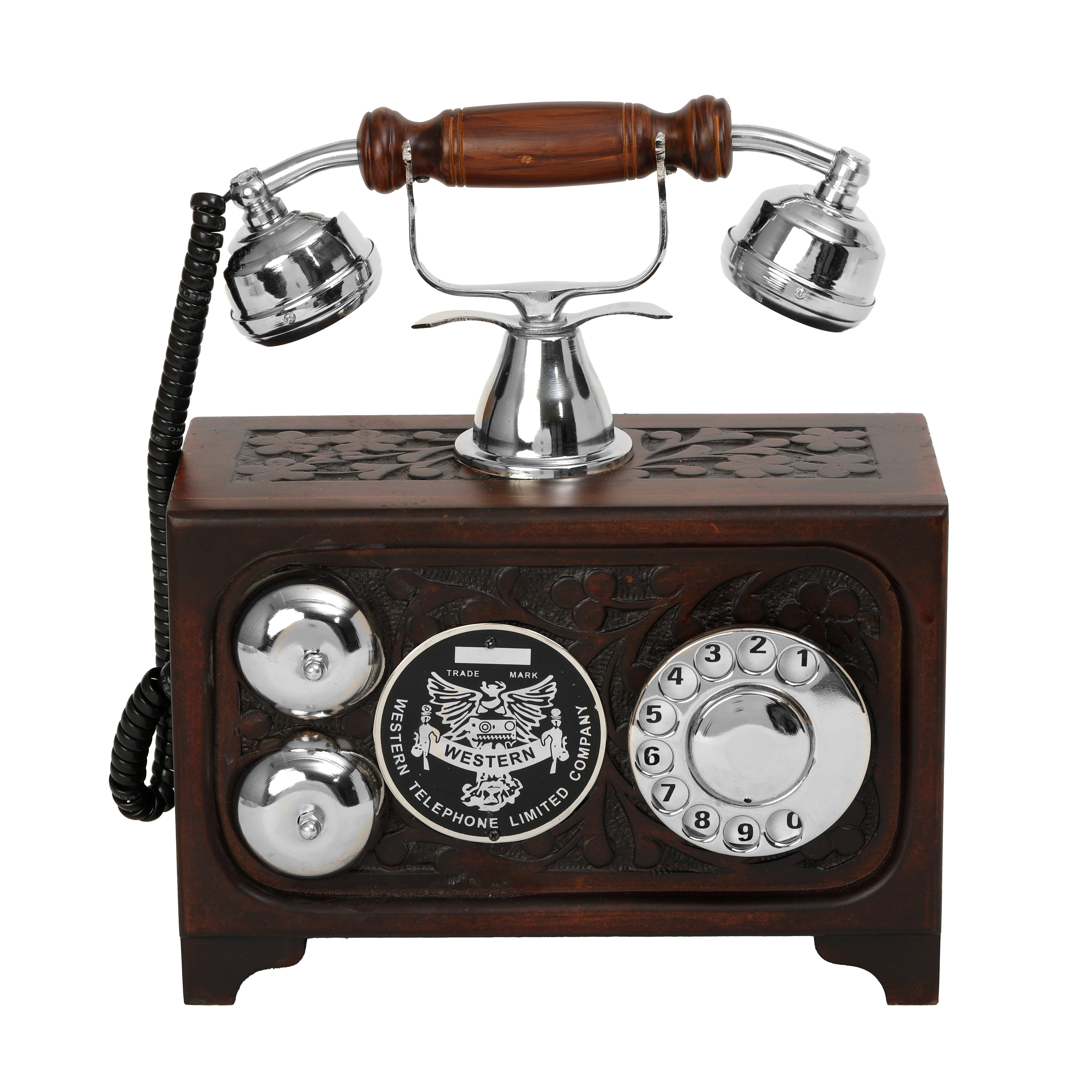 Decorative Royal Antique Telephone - Brass and Wood Replica