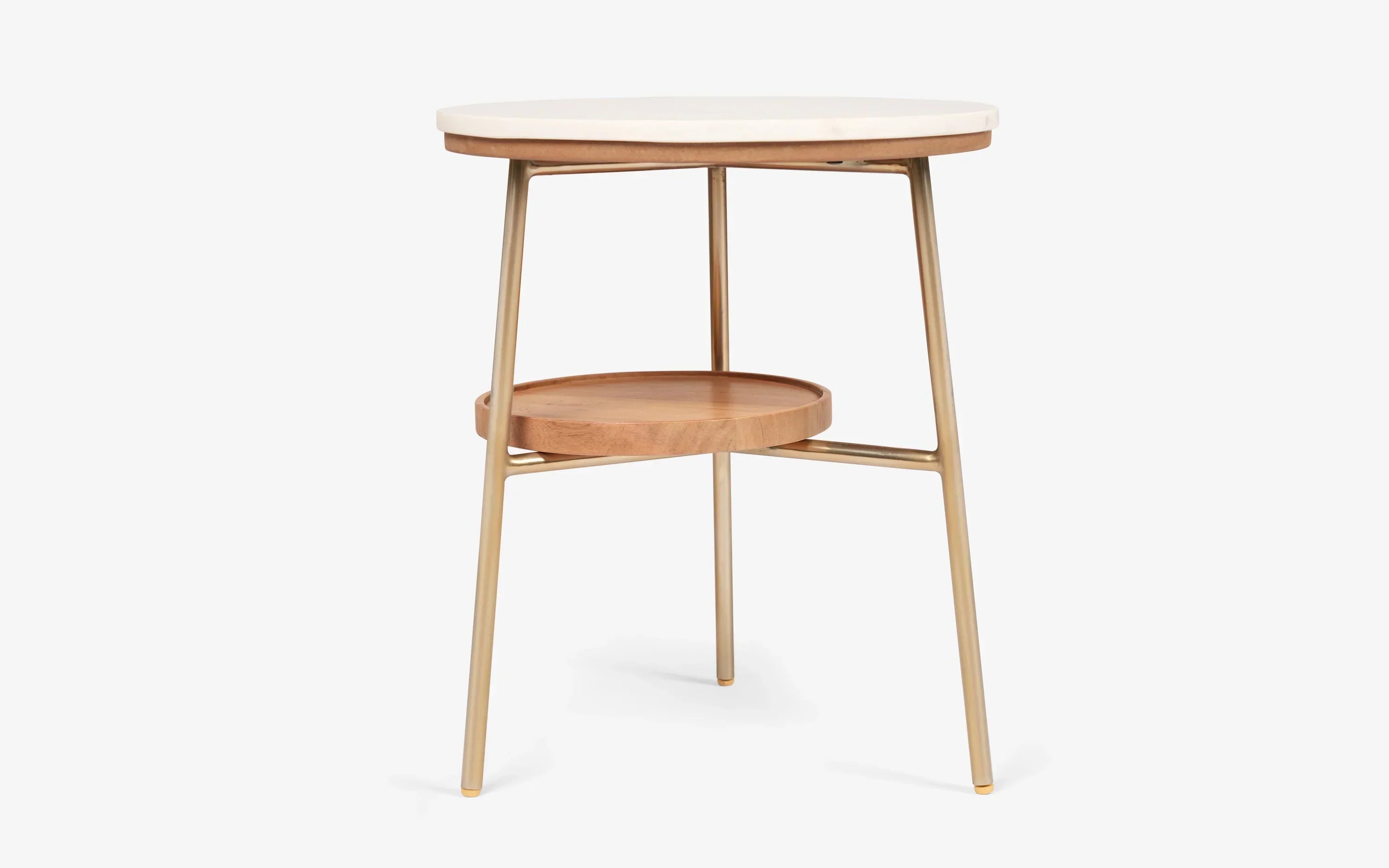 Modern Round Side Table for Living Room | Marble Top 2 Tier End Table | Small Corner Table for Home & Office