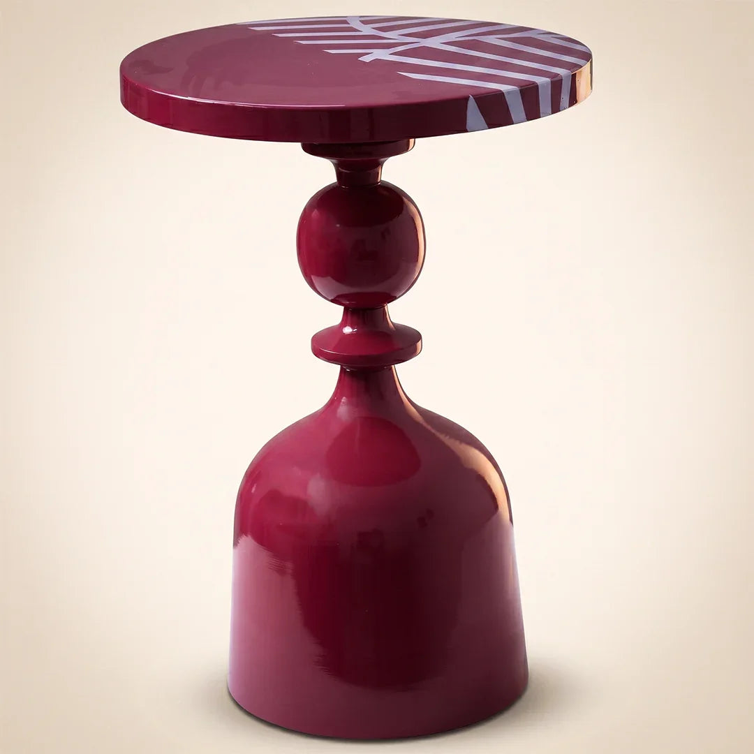 Ruby Red Iron Side Table | Glossy Metal Pedestal Accent Table for Living Room