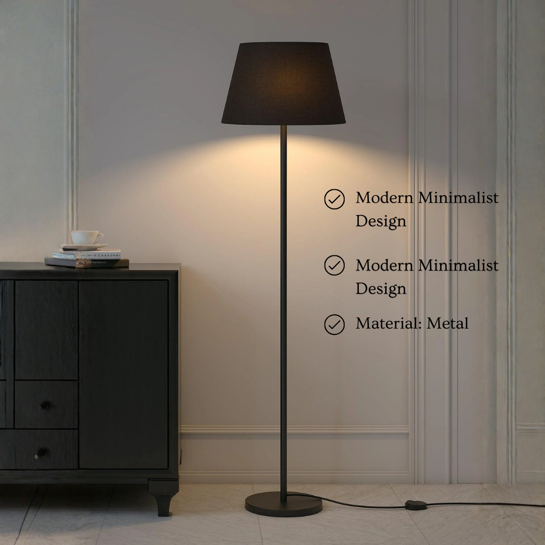 Modern & Sleek Standing Lamp With Black Lampshade | Floor Lamp