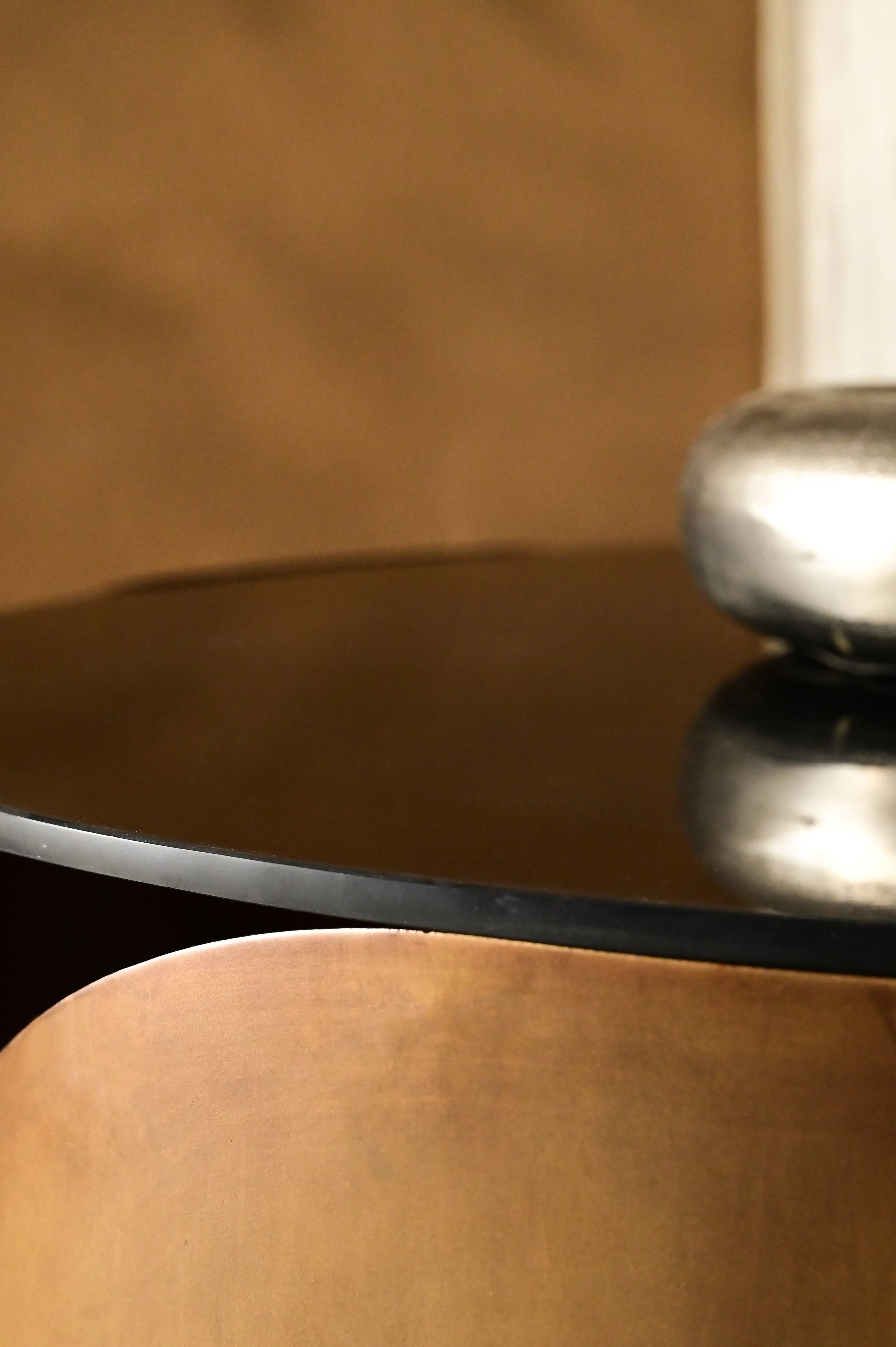 Eterna Round Coffee Table for Living Room | Glass Top in Antique Brass Finish Center Table