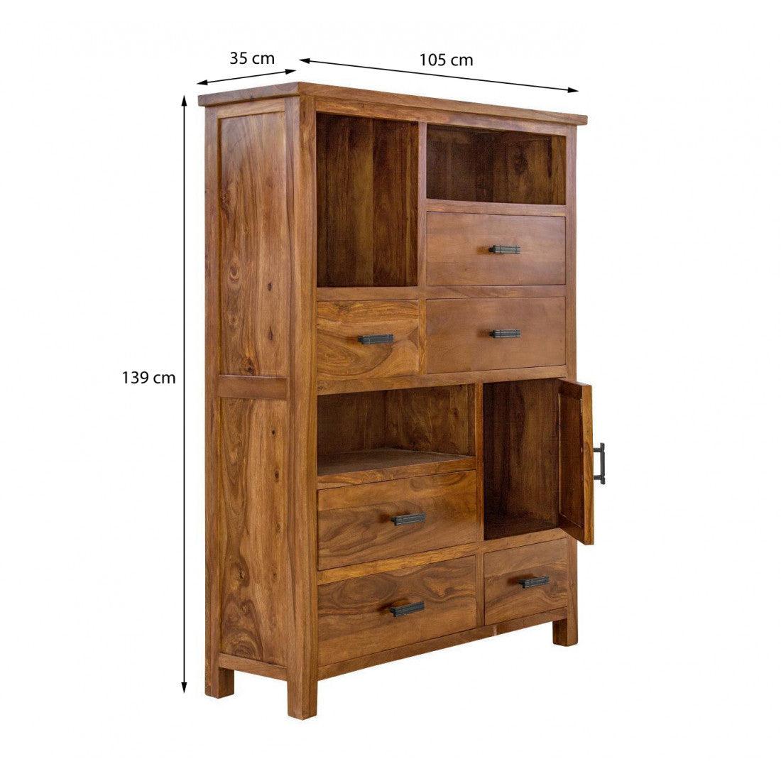 Solid Sheesham Wood Vertical Storage Cabinet Large (Standard, Honey Finish)