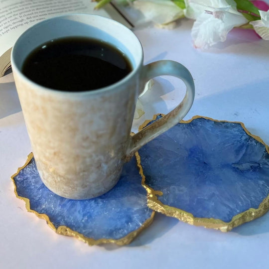 Crystal Agate Coaster with Gold Plating | Drink Coaster for Dining Table