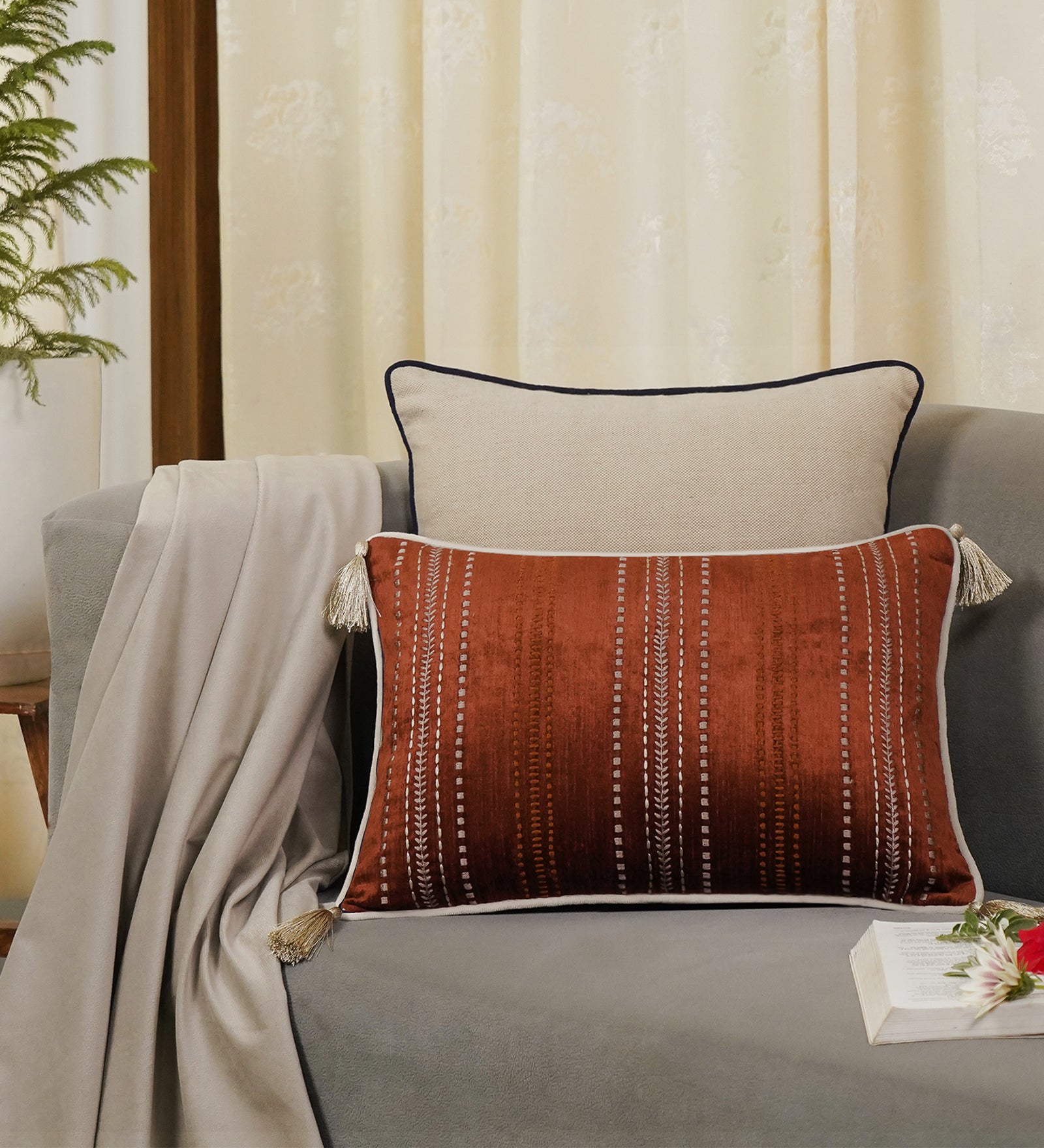 Joy Stitches Embroidery Slim (Lumbar) Cushion Cover 14 x 20