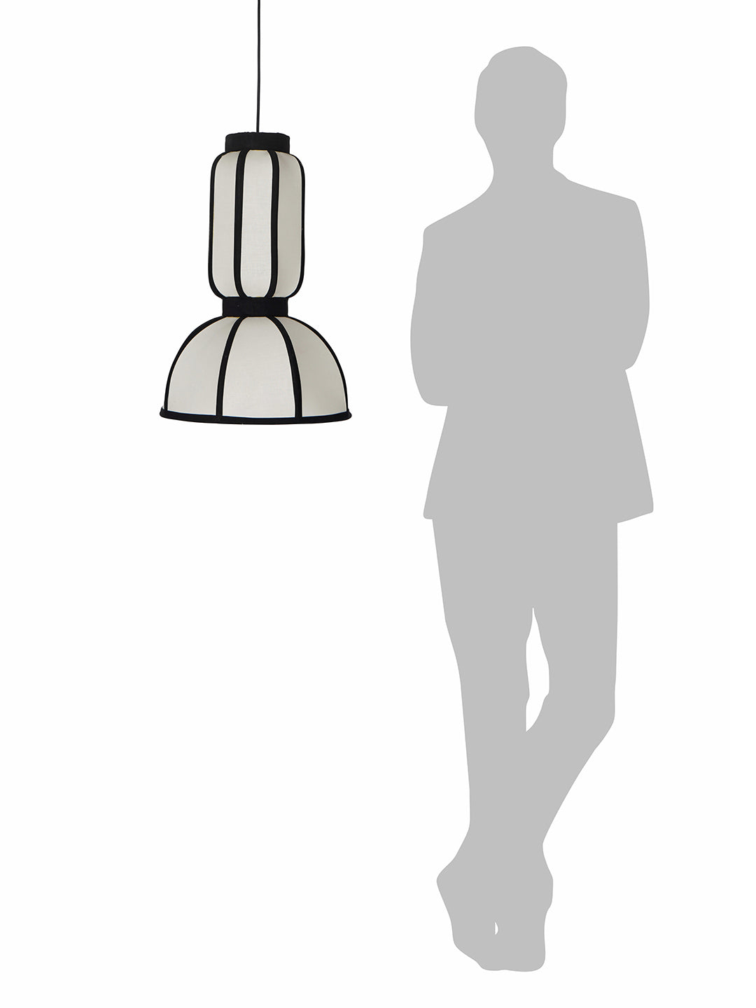 18-Inch Japandi Capsule   Fabric Pendant | Zen Asian Style Two-Tier White Lantern with Black Ribbing