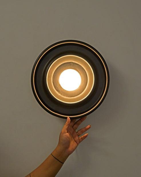 Handcrafted Discus Teak Wood Wall Light | Warm LED Accent Lighting