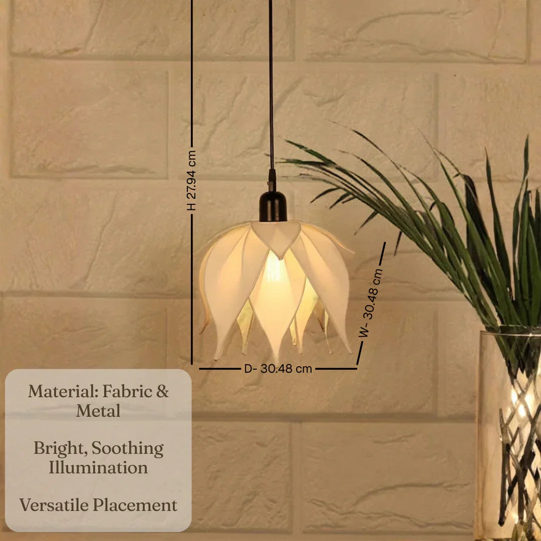 Auspicious Ivory Lotus Pendant Wall Hanging Light Lamp For Indoor & Outdoor Decor
