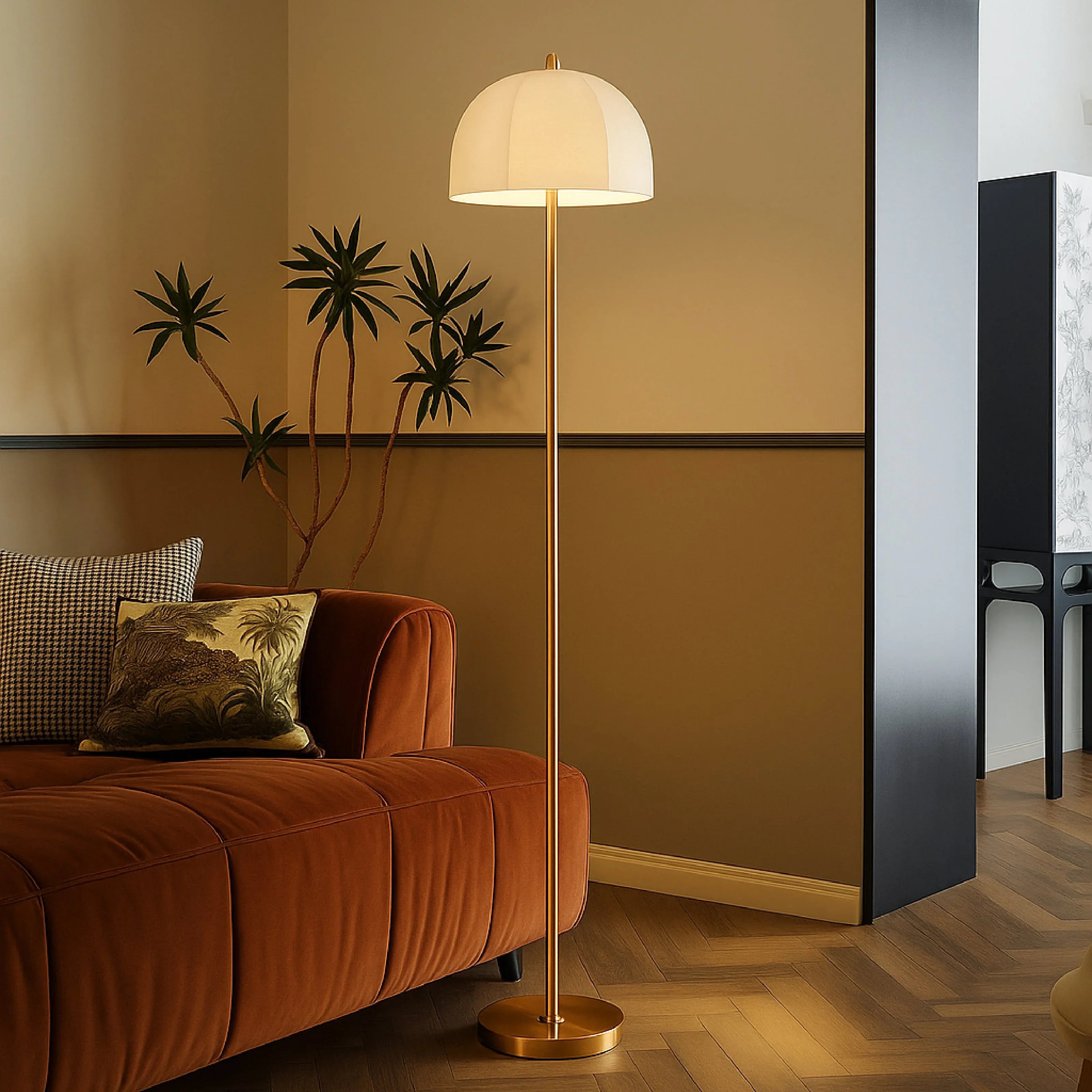 Ayra Floor Lamp | Brass Finish Minimalist Standing Lamp for Living Room & Bedroom