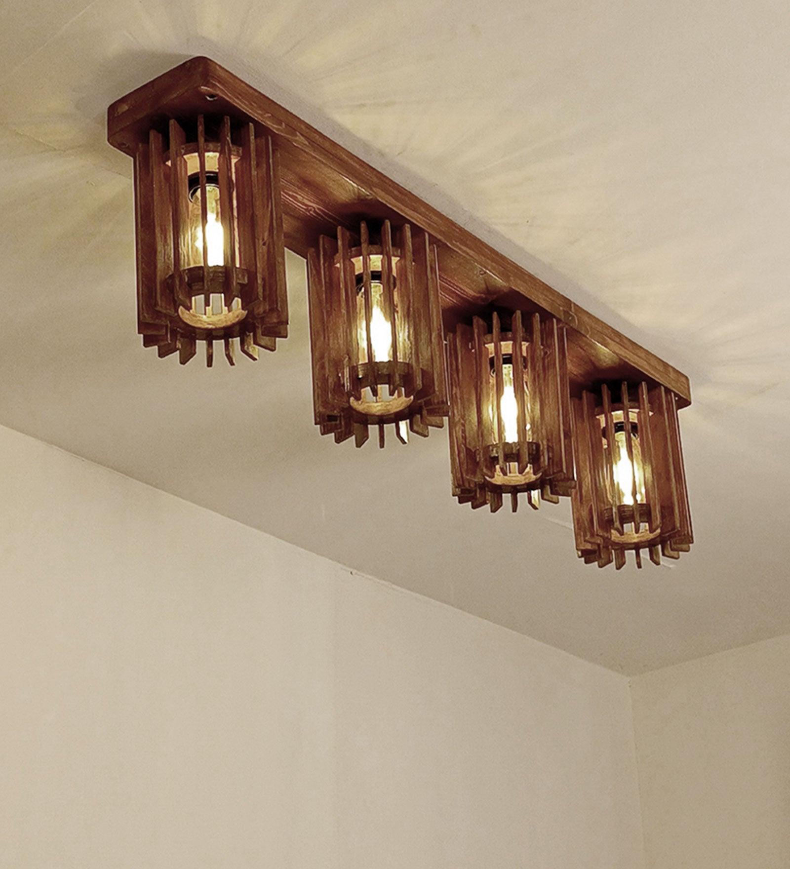 Ventus Brown Wooden 4 Series Ceiling Lamp