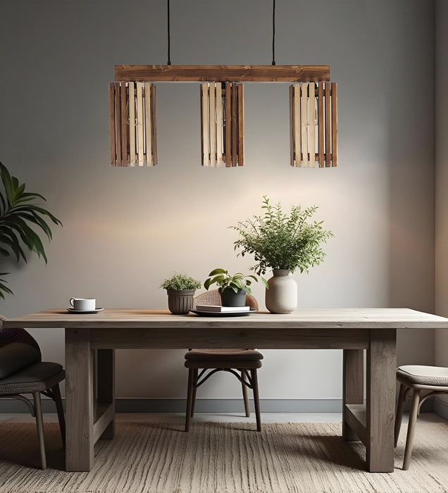 Hexa Brown Wooden 3 Series Hanging Lamp