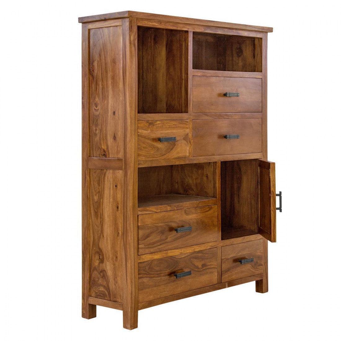 Solid Sheesham Wood Vertical Storage Cabinet Large (Standard, Honey Finish)