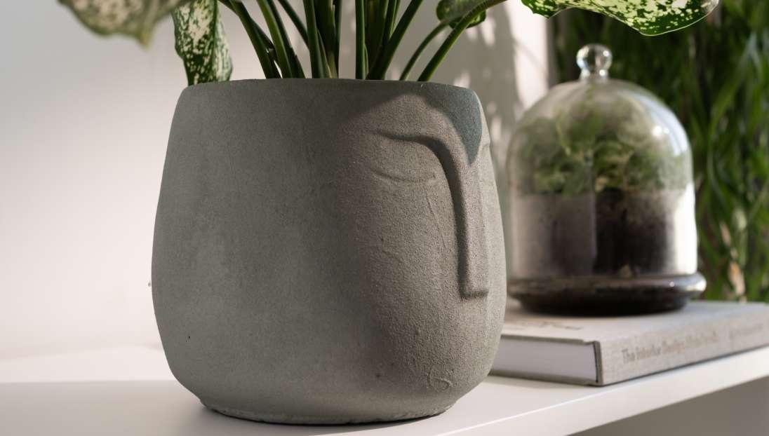 Face Concrete Planter for Living Room | Grey Modern Nordic Indoor & Outdoor Plant Pot