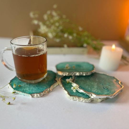 Crystal Agate Coaster With Silver Plated